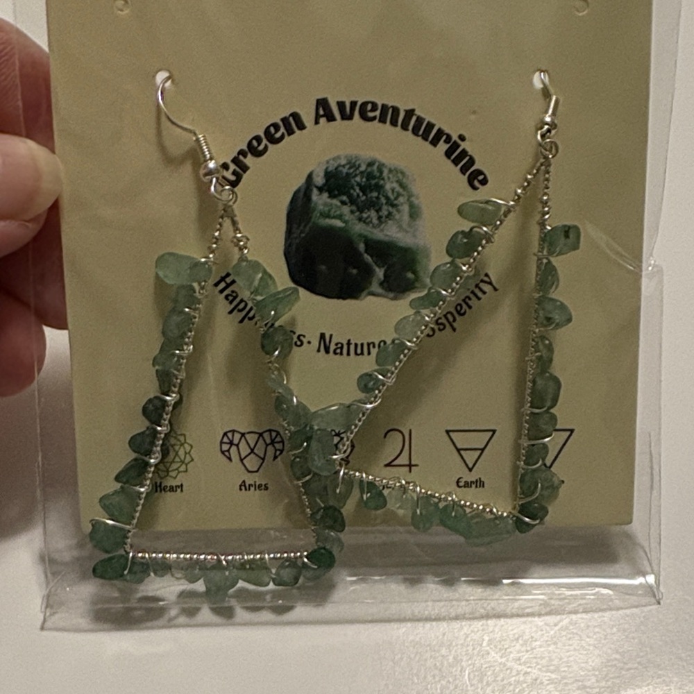 Green Aventurine Triangle Earrings